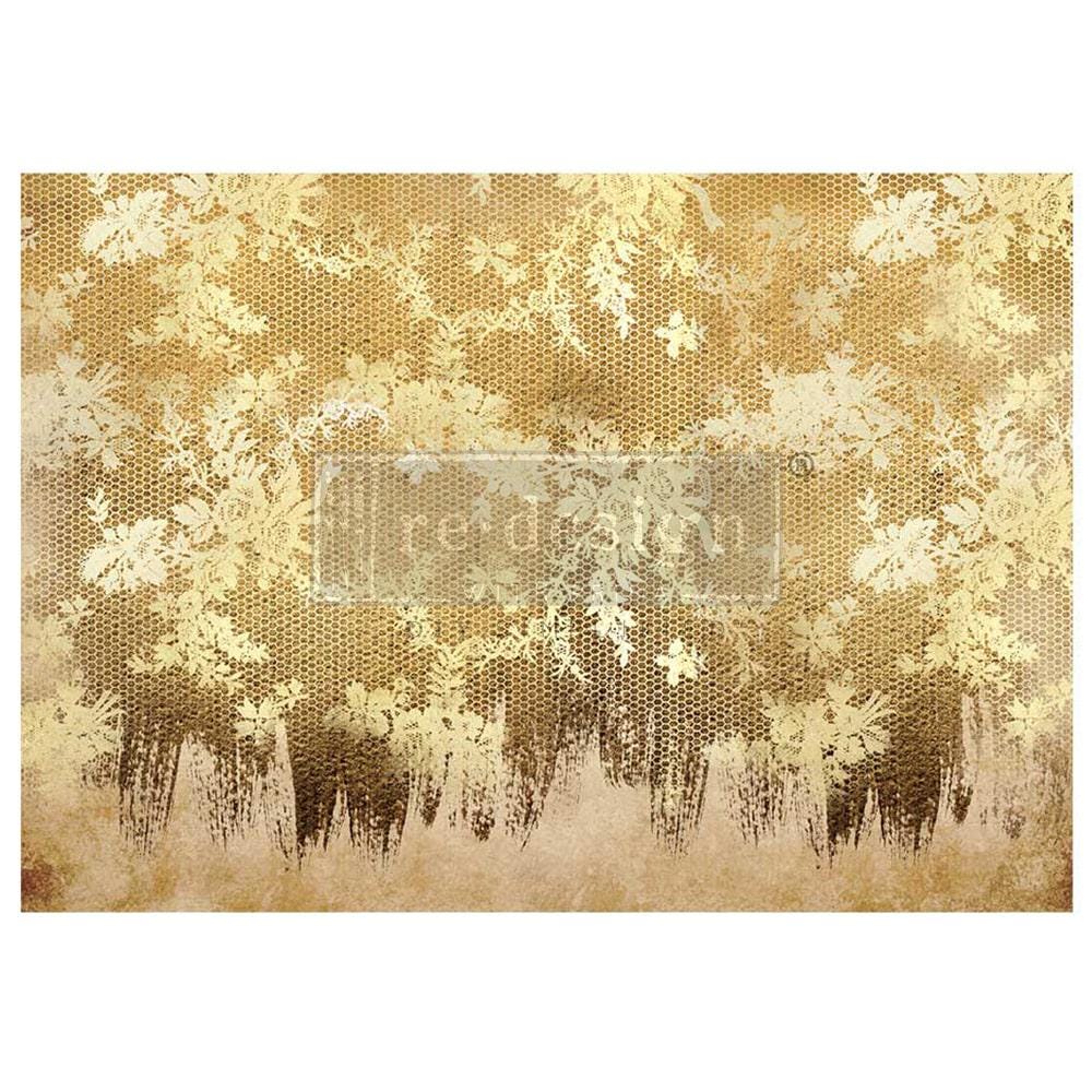GILDED LACE | Decoupage Decor Tissue Paper for Furniture | 23.4"x33.1"| Redesign with Prima | vintage gold honeycomb and floral design