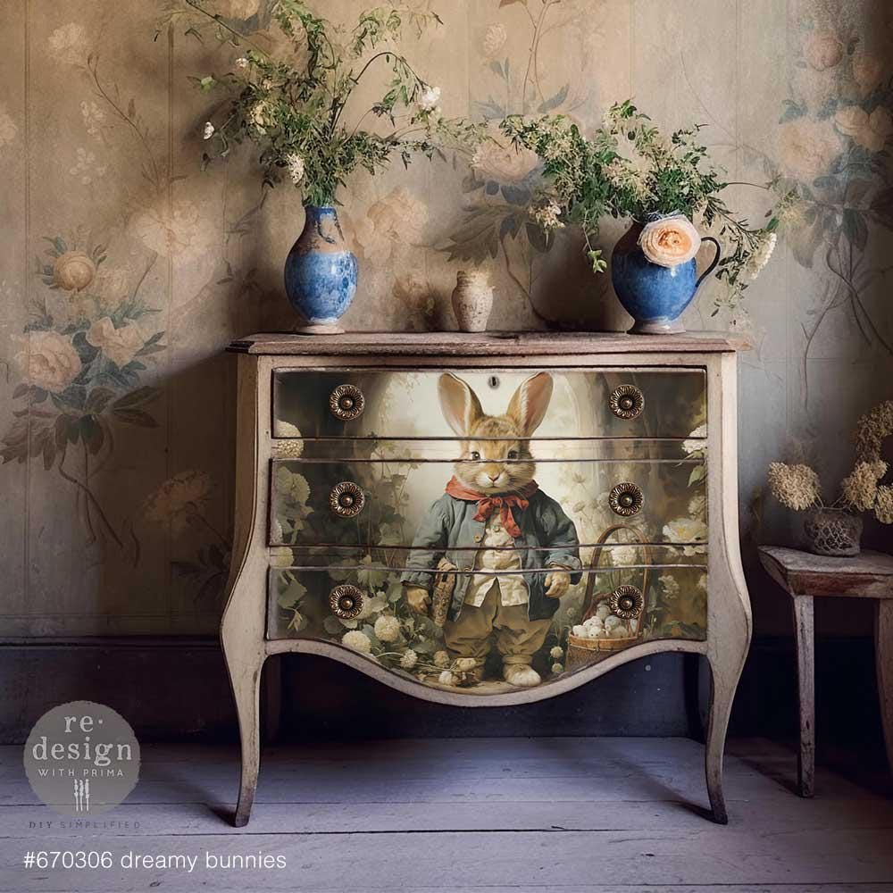 DREAMY BUNNIES | Decoupage Decor Tissue Paper for Furniture | 3 sheets - 19.5"x30" | Redesign with Prima | easter bunnies
