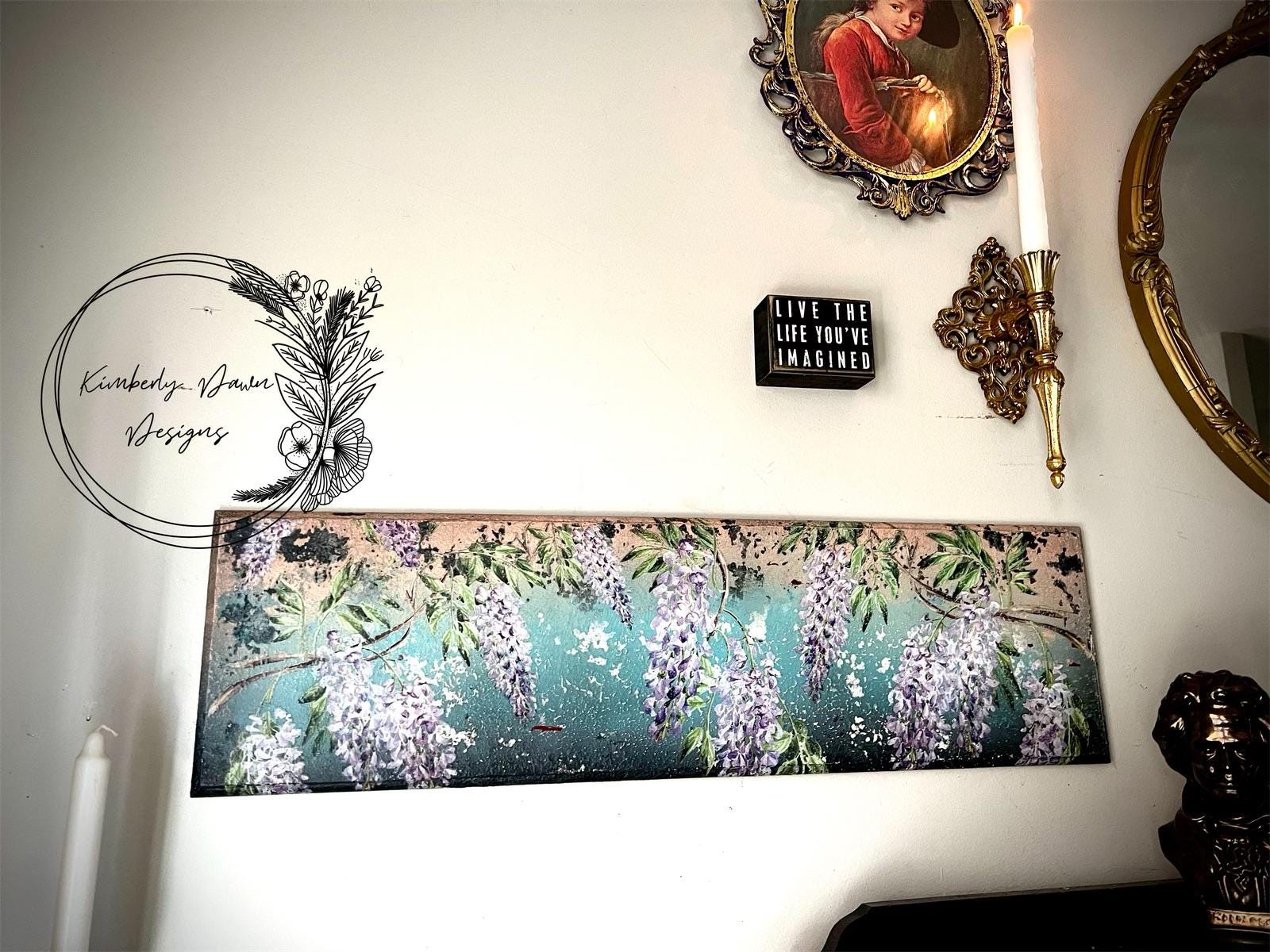 WISTERIA SPRING | Retired | Large Transfer | Dixie Belle Paint | wisteria on clear and purple background