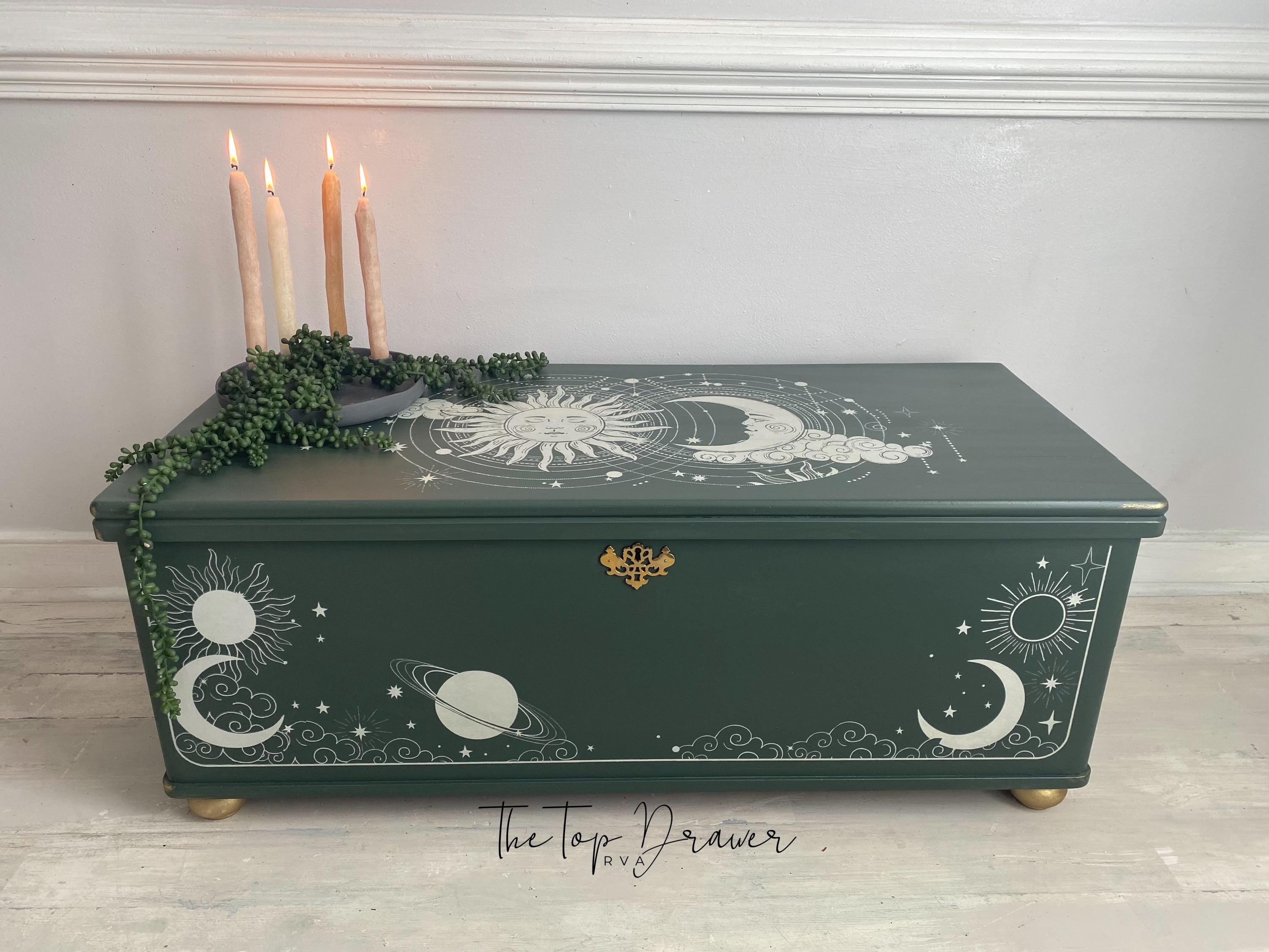 LANI'S CELESTIAL DREAM | Retired | Large Transfer | Dixie Belle Paint | gold sun moon and stars on clear background