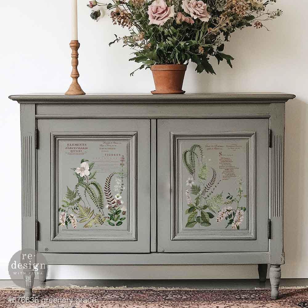 GREENERY GRACE | Middy Transfers | Redesign With Prima | Rub on Transfers for Furniture and Crafts | 3 sheets-8.5" x 11"