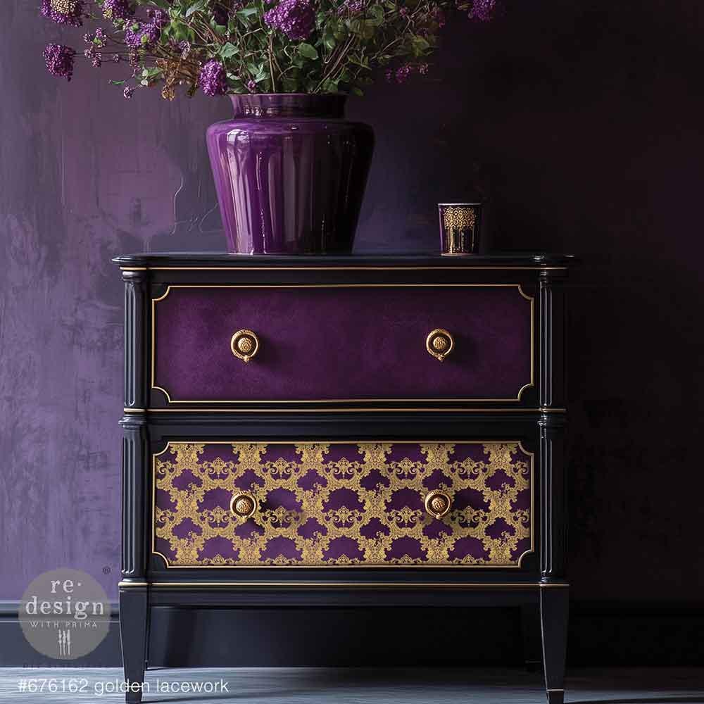 GOLDEN LACEWORK | Middy Transfers | Redesign With Prima | Rub on Transfers for Furniture and Crafts | 2 sheets-8.5" x 11"