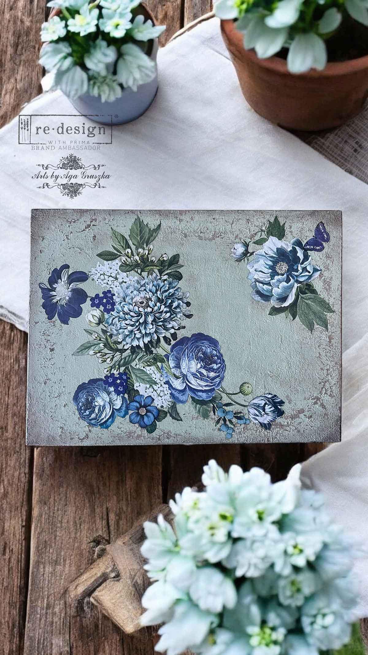 INDIGO PETALS | Small Transfers | Redesign With Prima | Rub on Transfers for Furniture and Crafts | 3 sheets- 6"x12" | blue flowers