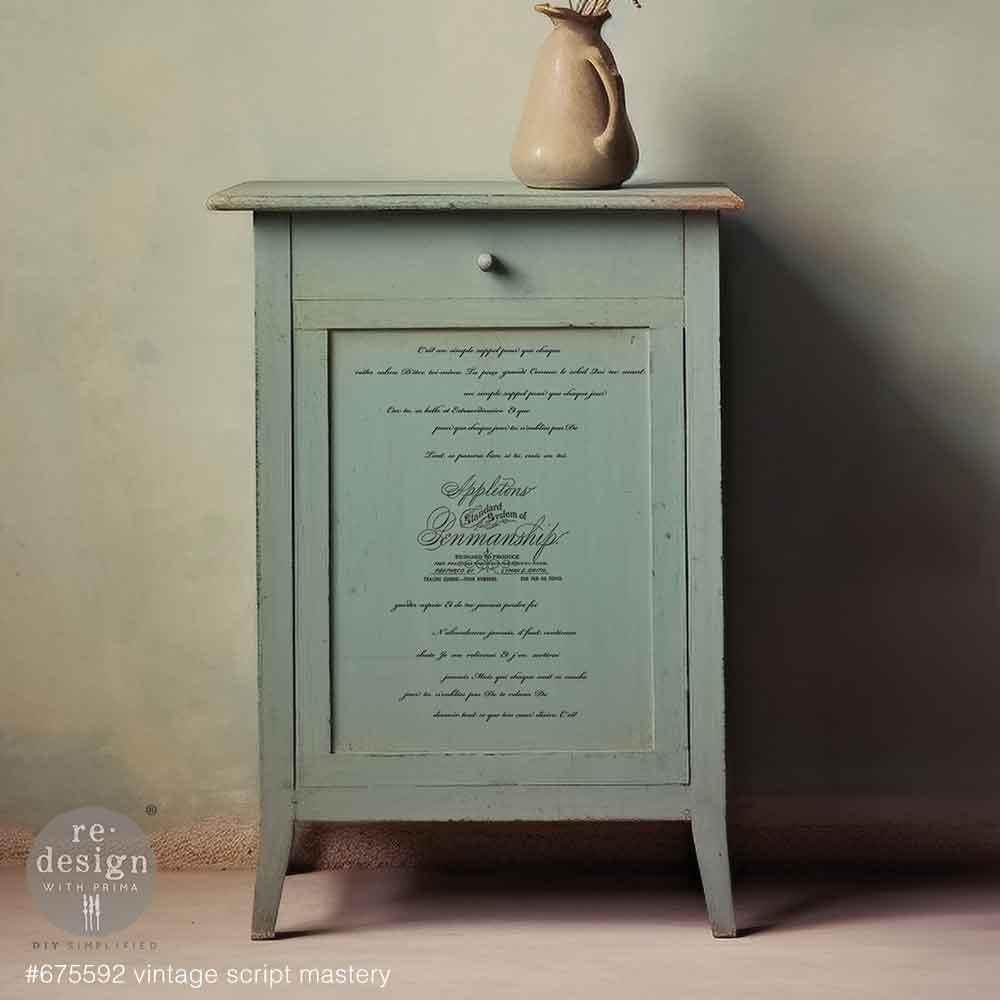 VINTAGE SCRIPT MASTERY | Small Transfers | Redesign With Prima | Rub on Transfers for Furniture and Crafts | 3 sheets- 6"x12"|French script