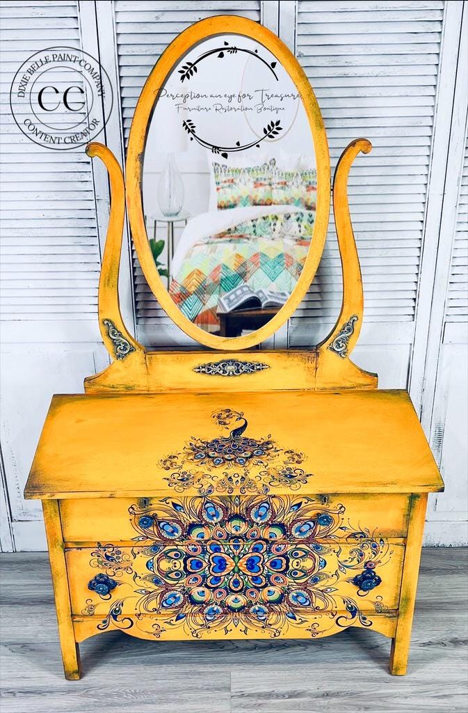 RETRO PEACOCK | Retired | Transfer | Dixie Belle Paint | 24"x38" divided into 4 sheets | bohemian peacock