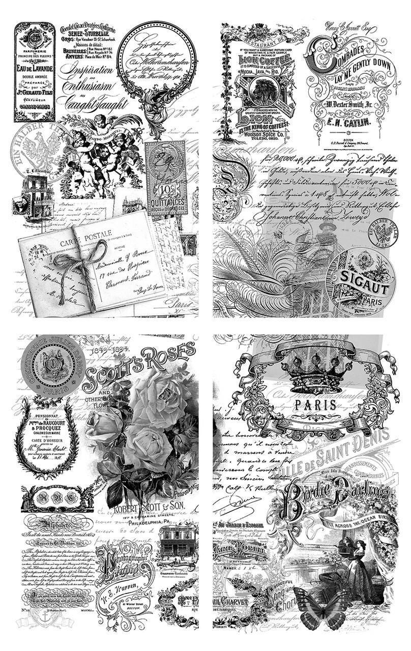 VINTAGE POST | Large Transfer for Furniture | Dixie Belle Paint | 24"x38" divided into 4 sheets | black and white script and stamps