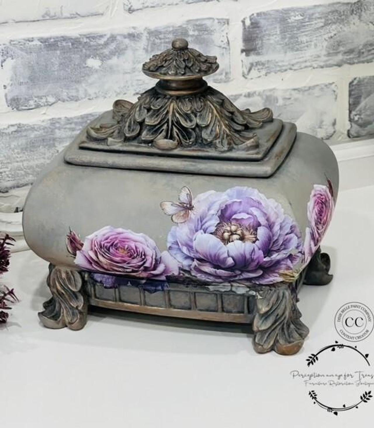 ROSES AND PEONIES | Mid Transfer for Furniture | Dixie Belle Paint | 3 Sheets - 8" x 12" each | black and white script and stamps