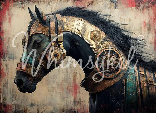 Brass Bridle | 21”x29” | Large Decoupage Tissue Paper | Whimsykel Designs | horse in armor Whimsykel
