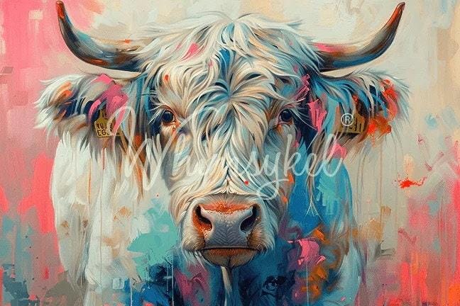 BESSIE BLUE | Large Decoupage Tissue Paper for Furniture | Arts & Crafts | 14"x20" or 21x29 | Whimsykel Designs Longhorn Cow in Field