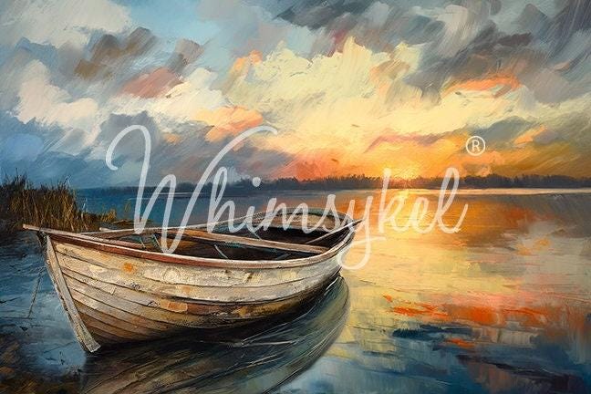 SUNSET HIDEAWAY Large Decoupage Tissue Paper for Furniture 21x29 Whimsykel Designs Row Boat on Bay