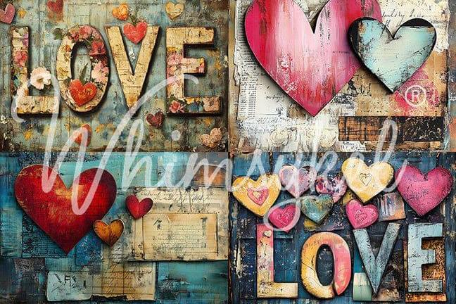 HEARTS OF LOVE | Large Decoupage Tissue Paper for Furniture | Arts & Crafts | 21x29 | Whimsykel Designs | 4 separate love themes