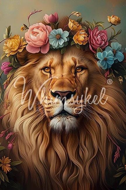 Catlyn Large Decoupage Tissue Paper for Furniture 21x29 Whimsykel Designs Pretty Tiger w Flower Crown