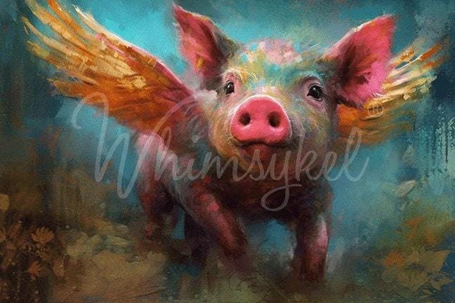 Pigasus Large Decoupage Tissue Paper for Furniture 21x29 Whimsykel Designs If Pigs Could Fly -Flying Pig