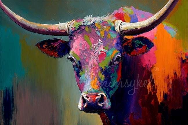 Oscar: Longhorn | Large Decoupage Tissue Paper for Furniture | 21x29 | Whimsykel Designs | Longhorn on Colorful Background Whimsykel