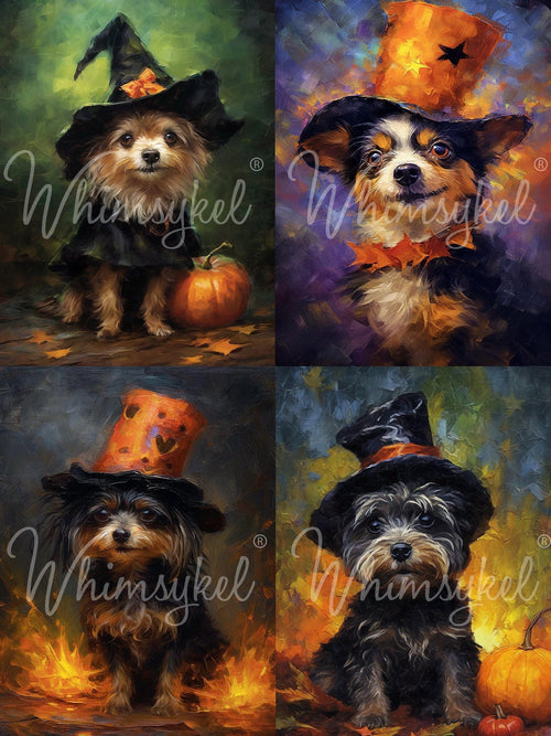 Boo Crew | 21”x29” | Large Decoupage Tissue Paper | Whimsykel Designs | Four Dogs Ready for Halloween Whimsykel