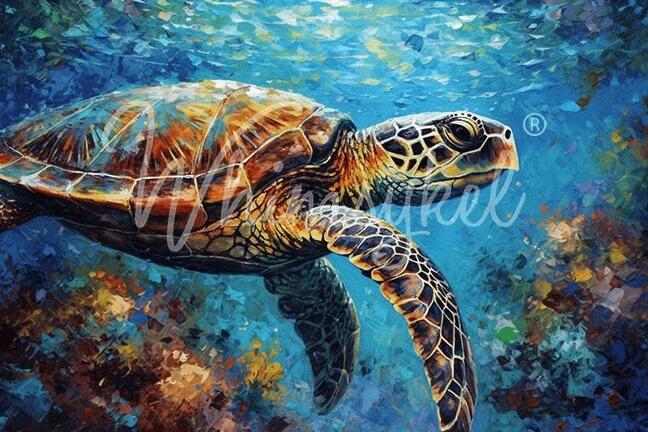 Seymour Large Decoupage Tissue Paper for Furniture 21x29 Whimsykel Designs Sea Turtle in Ocean