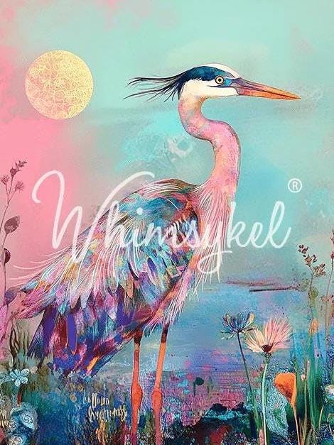 Pastel Morning Decoupage Tissue Paper for Furniture 21x29 or 14x20 Whimsykel Designs heron on waterfront background