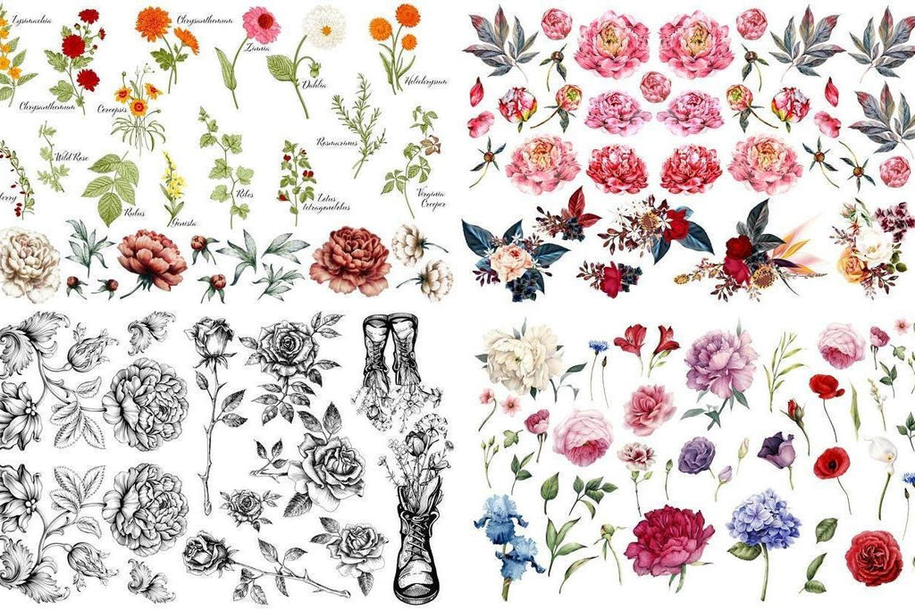 VINTAGE FLORAL | Large Transfer for Furniture | Retired | Dixie Belle Paint | 24"x38" divided into 4 sheets