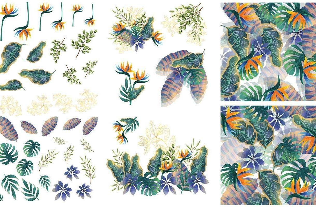 TROPICAL LEAVES | RETIRED | Large Transfer for Furniture | Dixie Belle Paint | 24"x38" divided into 4 sheets