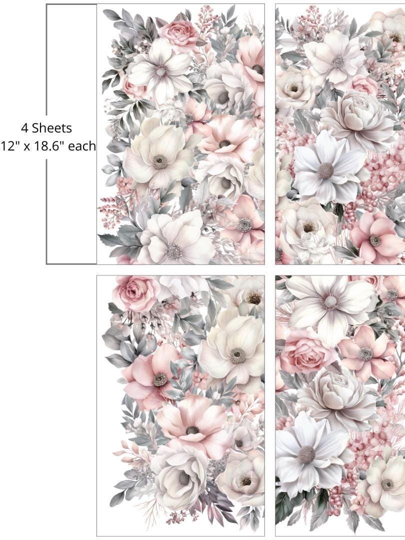 SOFT WINTERY FLORAL | Large Transfer for Furniture | Dixie Belle Paint | 24"x38" divided into 4 sheets | delicate bouquet