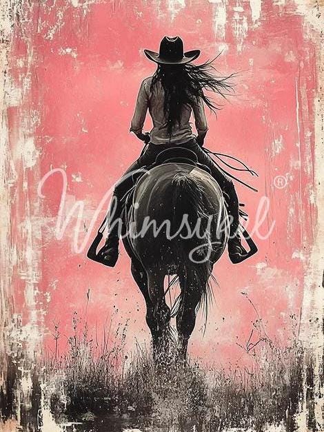 RIDING SOLO Decoupage Tissue Paper for Furniture 21x29 or 14x20 Whimsykel Designs woman riding into the unknown