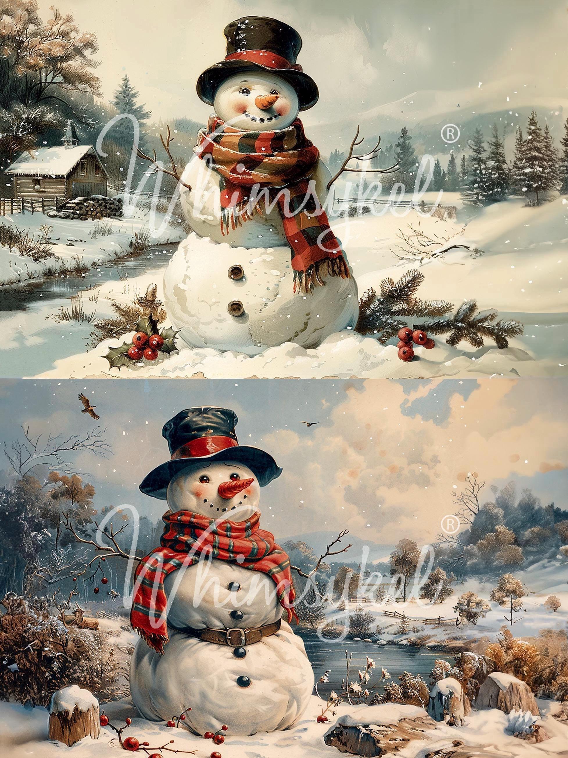 Snowman Duo Large Decoupage Tissue Paper for Furniture 21x29 Whimsykel Designs 2 in 1