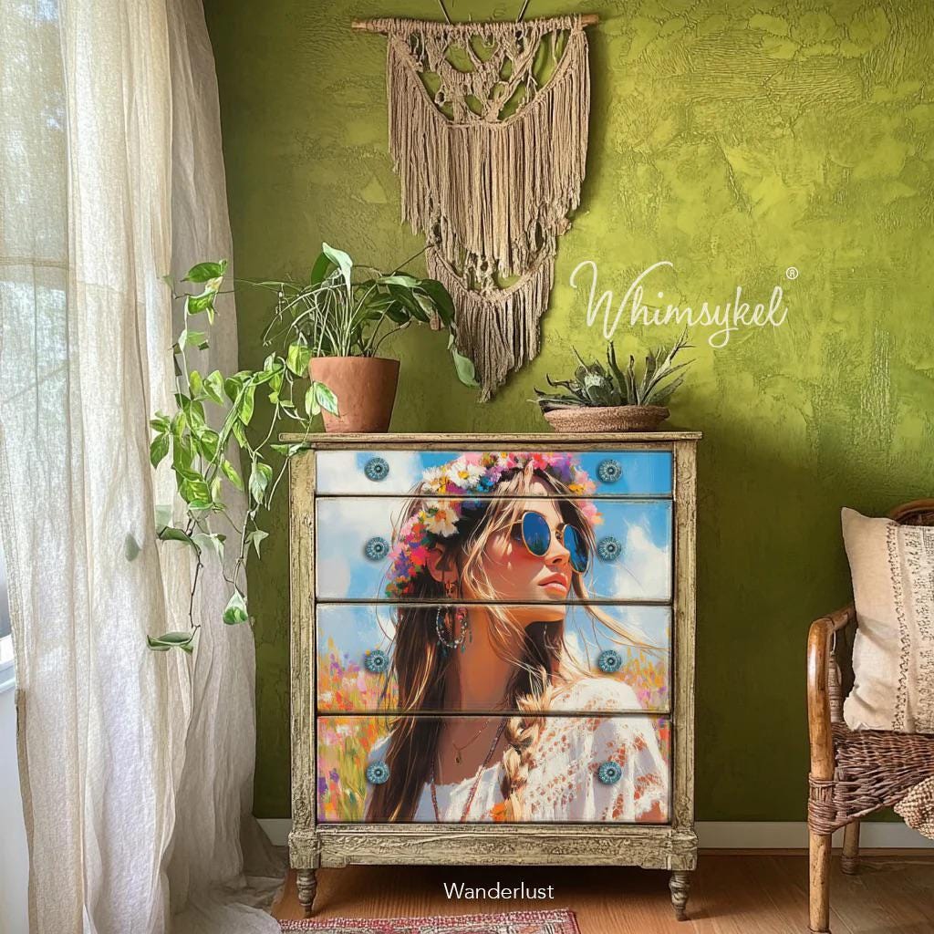 WANDERLUST Decoupage Tissue Paper for Furniture 21x29 Whimsykel Designs bohemian woman