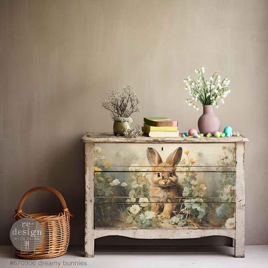 DREAMY BUNNIES | Decoupage Decor Tissue Paper for Furniture | 3 sheets - 19.5"x30" | Redesign with Prima | easter bunnies