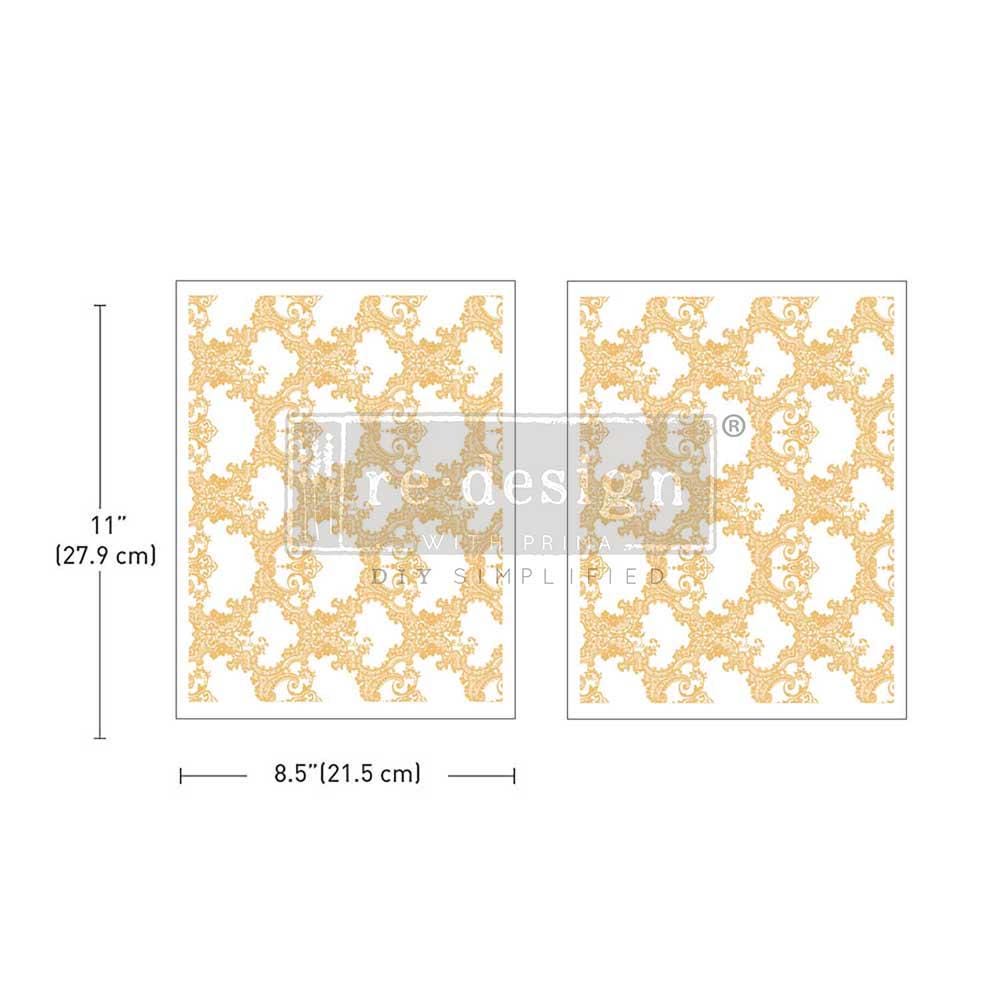 GOLDEN LACEWORK | Middy Transfers | Redesign With Prima | Rub on Transfers for Furniture and Crafts | 2 sheets-8.5" x 11"