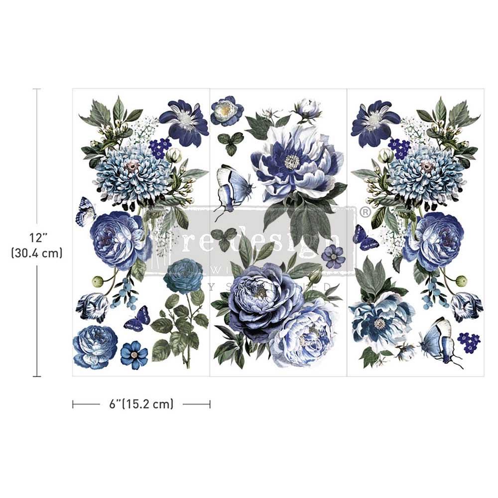 INDIGO PETALS | Small Transfers | Redesign With Prima | Rub on Transfers for Furniture and Crafts | 3 sheets- 6"x12" | blue flowers