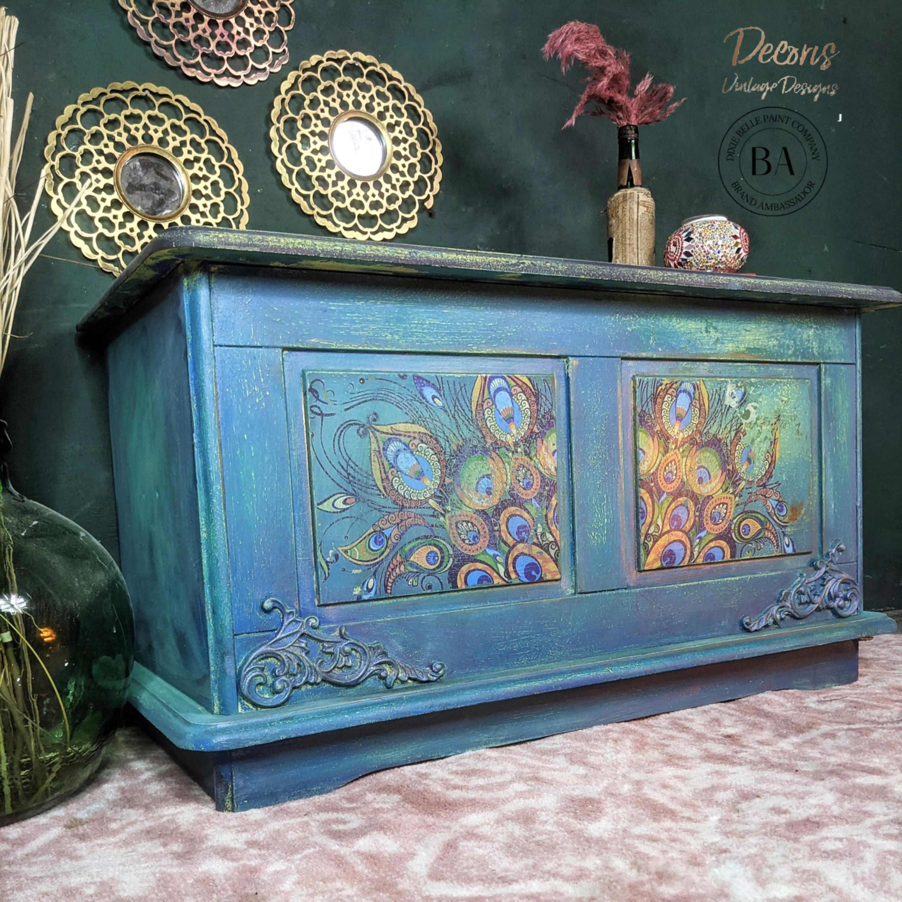 RETRO PEACOCK | Retired | Transfer | Dixie Belle Paint | 24"x38" divided into 4 sheets | bohemian peacock
