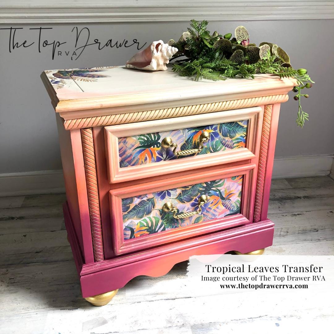 TROPICAL LEAVES | RETIRED | Large Transfer for Furniture | Dixie Belle Paint | 24"x38" divided into 4 sheets