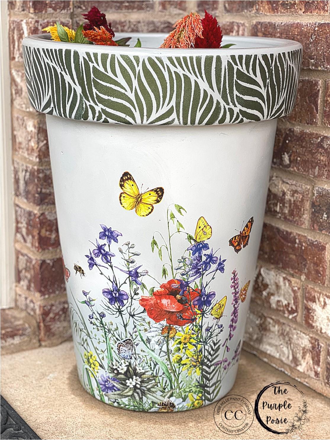 WILDFLOWERS AND BUTTERFLIES | Large Transfer for Furniture | Dixie Belle Paint | 24"x38" divided into 4 sheets | long stem florals