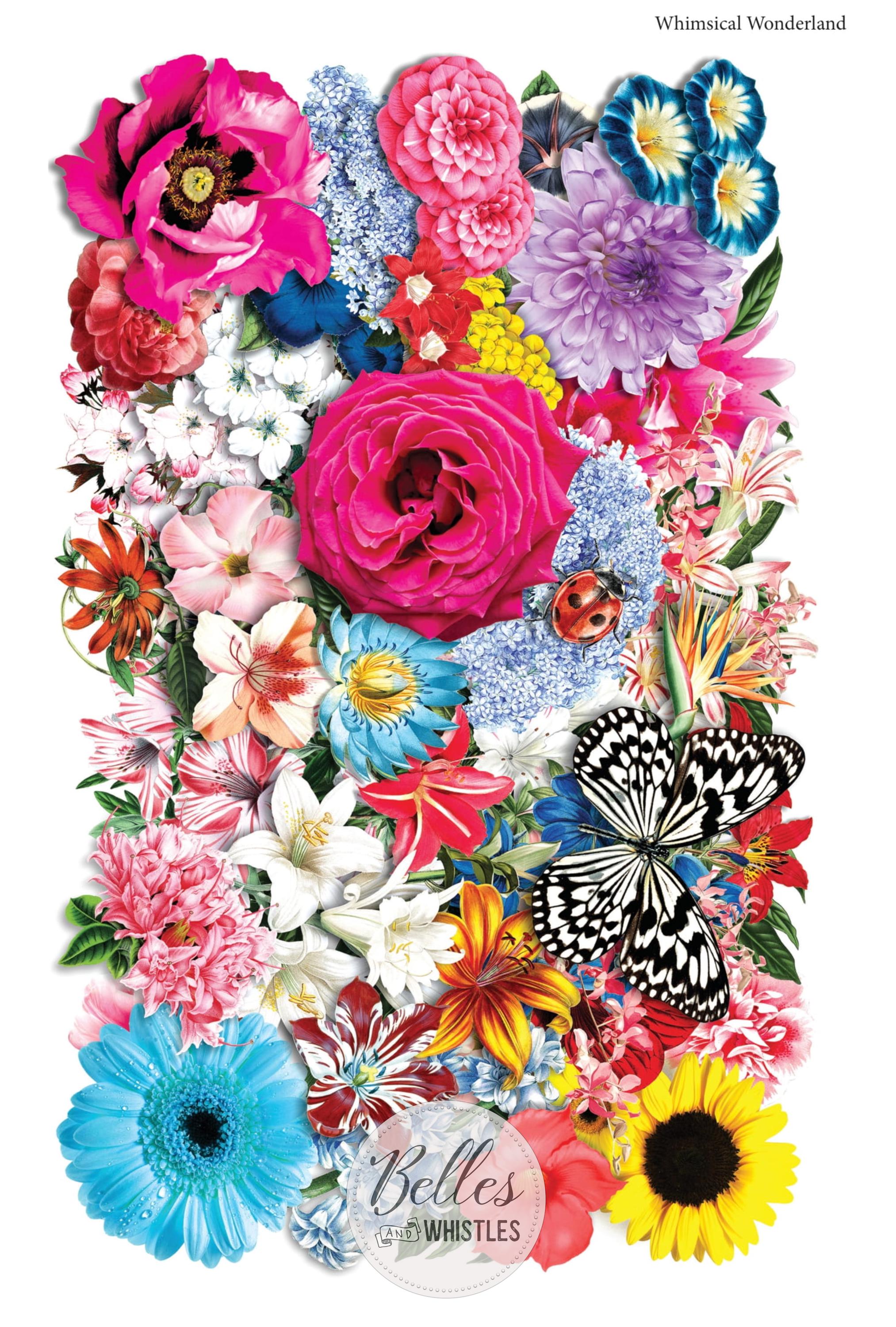 WHIMSICAL WONDERLAND | Retired | Large Transfer for Furniture | Dixie Belle Paint | 24"x38" divided into 4 sheets | florals and butterflies