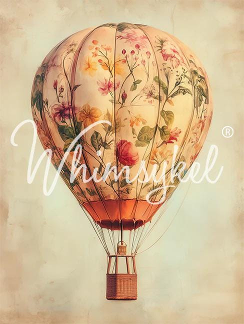 BOTANICAL BALLOON | Large Decoupage Tissue Paper for Furniture | 21x29 Whimsykel Designs | botanical hot air balloon
