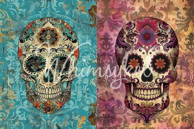 Sugar Skull Divas Large Decoupage Tissue Paper for Furniture 21x29 Whimsykel Designs