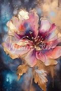 Floral Metallic Ink | 14"x20" or 21”x29” | Large Decoupage Tissue Paper | Whimsykel Designs | Gold Lined Flower