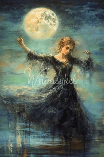 Moonbeam Rhapsody Large Decoupage Tissue Paper for Furniture 21x29 Whimsykel Designs Lady Dancing in the Moonlight