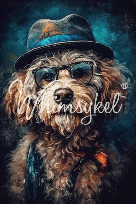 DOODLE BUG | Large Decoupage Tissue Paper for Furniture | Arts & Crafts | 21x29 | Whimsykel Designs | Cool Goldendoodle in Hat and Glasses