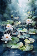 Blue Waterlilies | 21”x29” | Large Decoupage Tissue Paper | Whimsykel Designs | Blooming Lily Pads