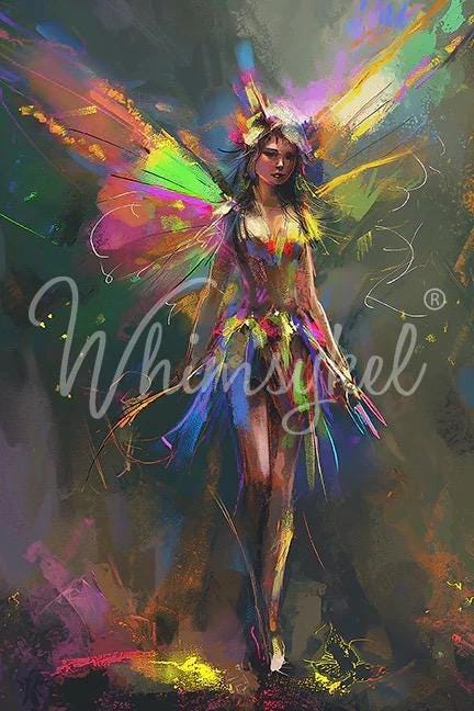 Woodland Fairy Large Decoupage Tissue Paper for Furniture 21x29 Whimsykel Designs Fairy on Neon Background