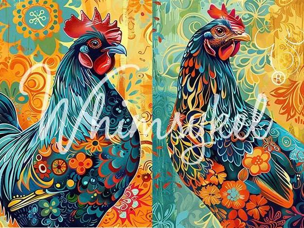 Whimsical Rooster Decoupage Tissue Paper for Furniture 21x29 Whimsykel Designs duo of roosters