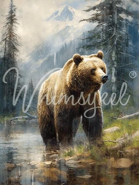 Huckle Beary Large Decoupage Tissue Paper for Furniture 21x29 Whimsykel Designs Bear on Riverbank