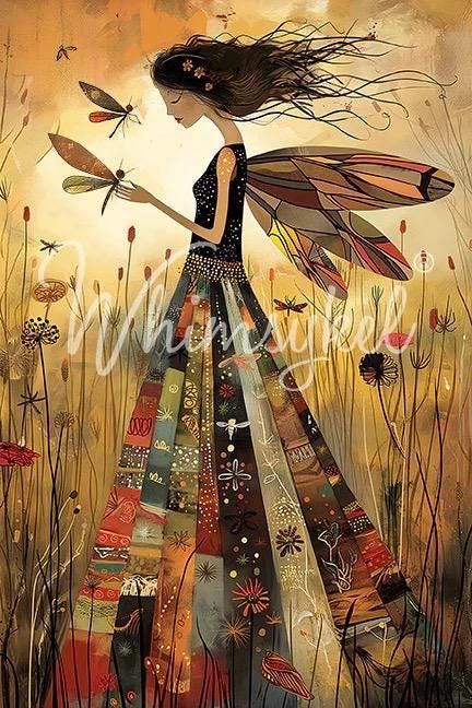 Patchwork Angel Large Decoupage Tissue Paper for Furniture 21x29 Whimsykel Designs abstract angel in field with dragonfly
