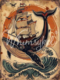 Whale of a Tale | Large Decoupage Tissue Paper for Furniture | 21x29 | Whimsykel Designs | Whale Carrying Sailboat Whimsykel