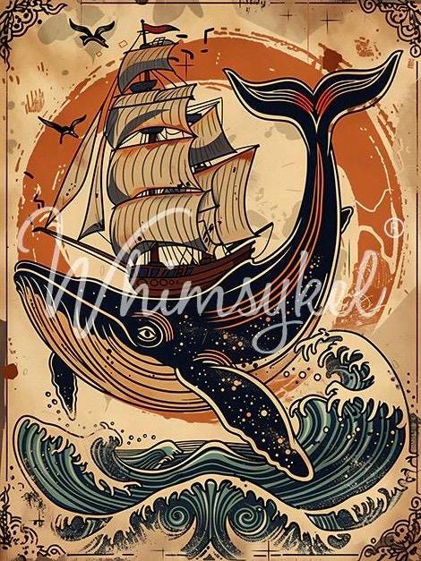 Whale of a Tale Large Decoupage Tissue Paper for Furniture 21x29 Whimsykel Designs Whale Carrying Sailboat