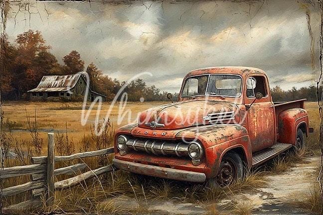 Old Red Farm Truck Large Decoupage Tissue Paper for Furniture 21x29 Whimsykel Designs Red Truck