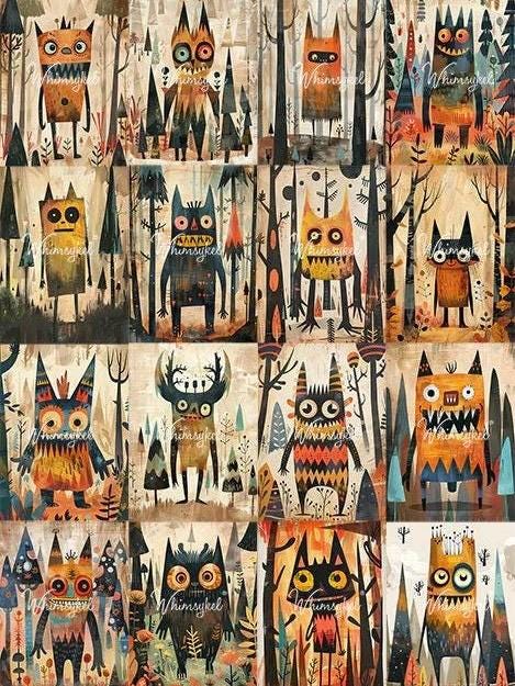 Wollygog Gang Large Decoupage Tissue Paper for Furniture 21x29 Whimsykel Designs multiple adorable woodland forest creatures