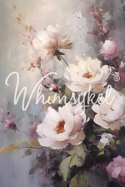 Petal Poetry Large Decoupage Tissue Paper for Furniture 21x29 Whimsykel Designs White Flowers on Abstract Backdrop