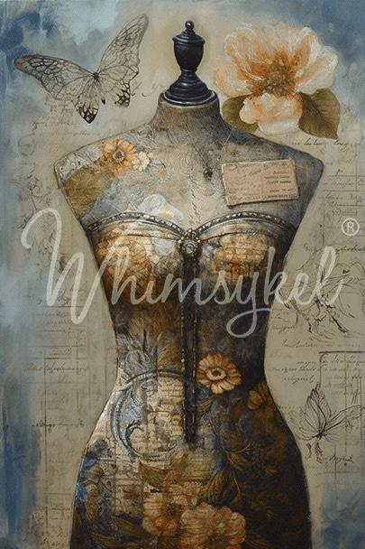 Dressmakers Dream Large Decoupage Tissue Paper for Furniture 21x29 Whimsykel Designs Corset on Mannequin
